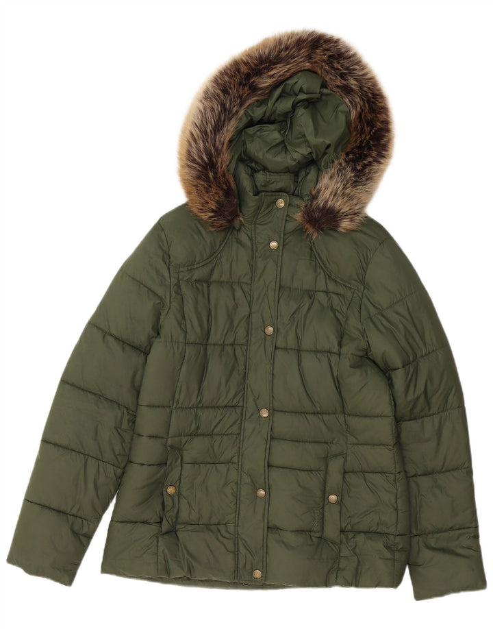 Jachetă căptușită cu glugă Barbour pentru femei UK 12 Poliester verde mediu