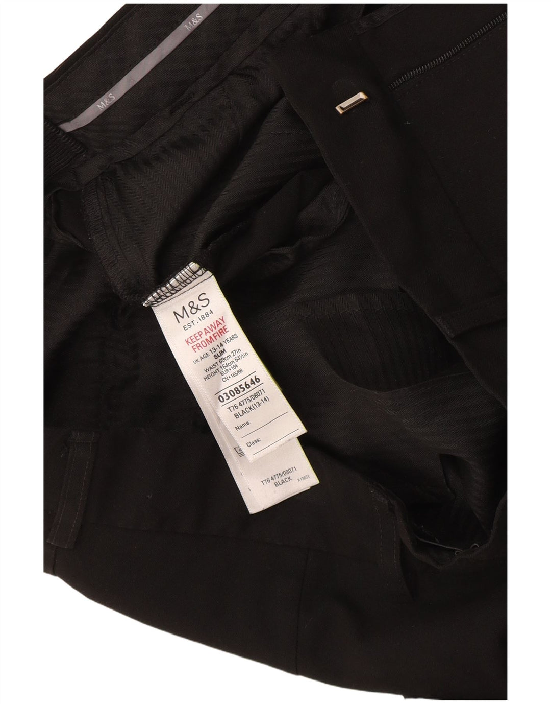 Marks & Spencer Pantaloni subțiri pentru băieți 13-14 ani L30 L30 Poliester negru