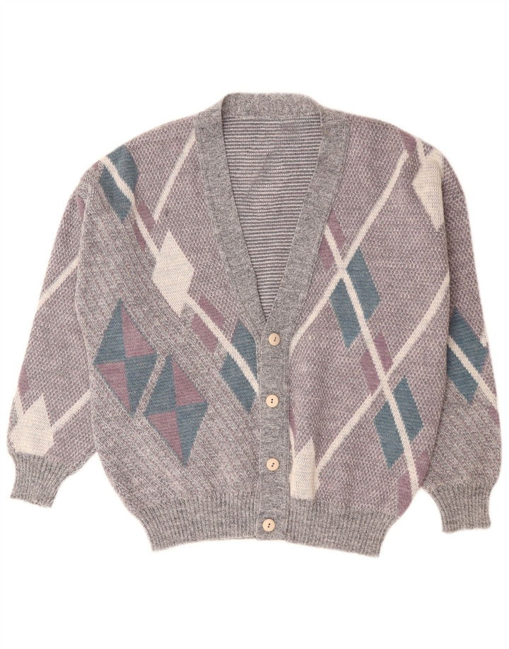 Cardigan vintage pentru bărbați, mare, gri Argyle/Diamond