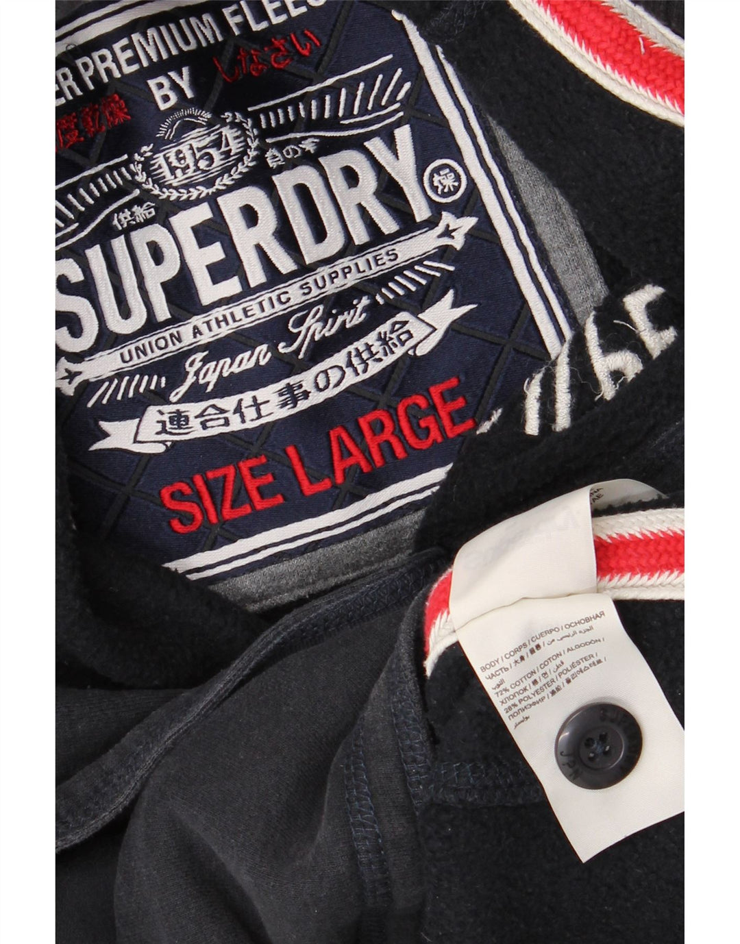 Pulover pentru bărbați Superdry, cu grafic, cu gât cu nasturi, din bumbac mare, albastru bleumarin
