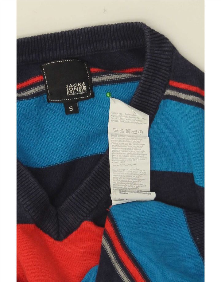 Jack & Jones Pulover cu decolteu în V pentru bărbați, bumbac cu dungi mici, multicolore