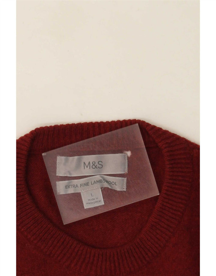 Pulover pentru bărbați Marks & Spencer cu gât roșu, lână de miel mare, bordeaux