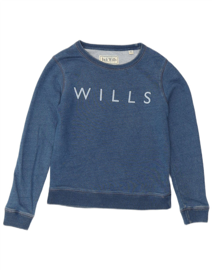 JACK WILLS Pulover cu grafic pentru femei UK 6 XS Bumbac albastru
