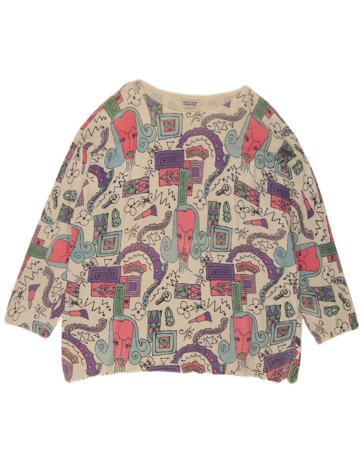 Benetton Top grafic supradimensionat pentru femei cu mânecă lungă UK 14 Medium Off White