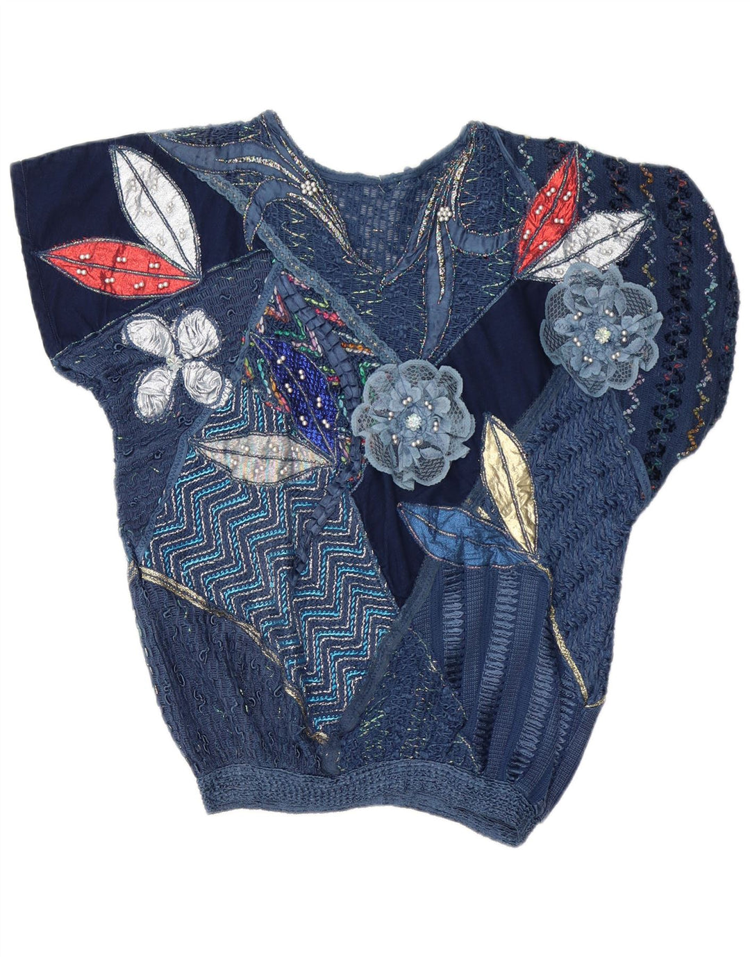 Bluză de damă vintage de top UK 16 mare bleumarin petice
