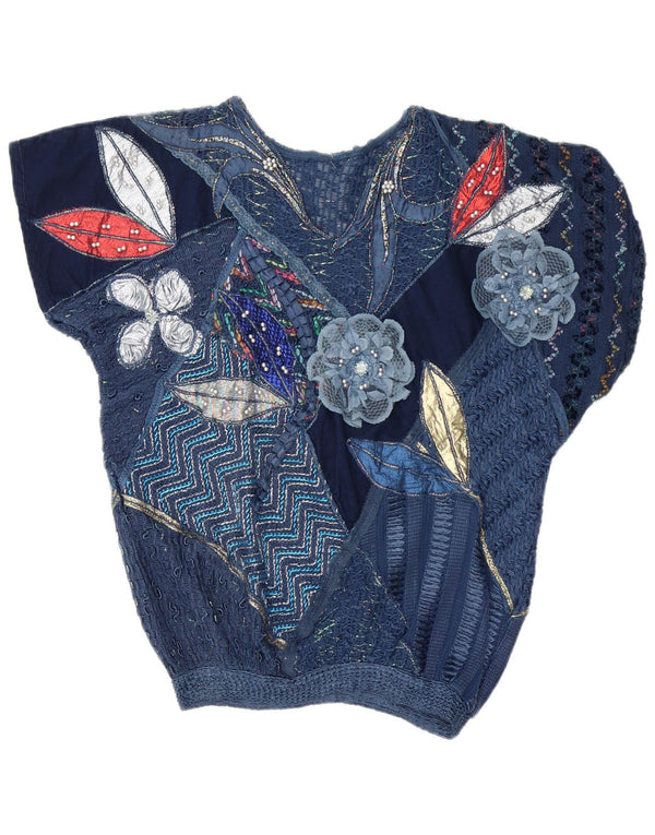 Bluză de damă vintage de top UK 16 mare bleumarin petice