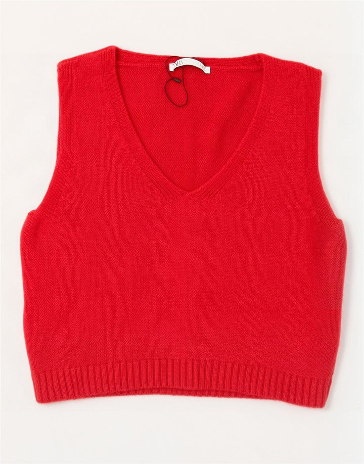 Top tanc pentru femeie Zara Crop Vest UK 14 Medium Red Viscose