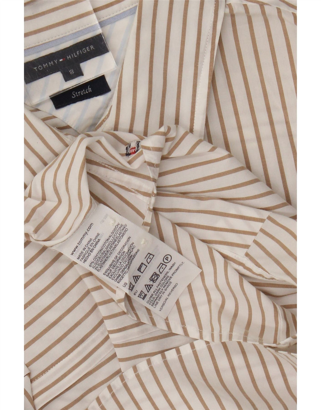 Cămașă stretch pentru femei Tommy Hilfiger US 8 Medium Beige, bumbac cu dungi