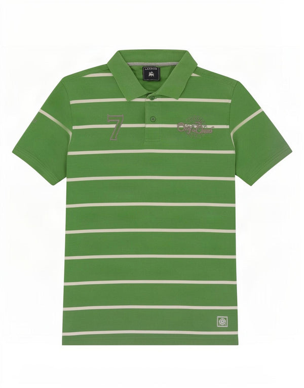 Tricou polo cu grafic Lerros pentru bărbați, bumbac cu dungi verzi mari
