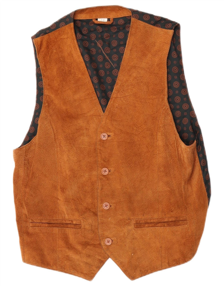 Vestă vintage pentru bărbați din piele intoarsa UK 38 din piele maro medie