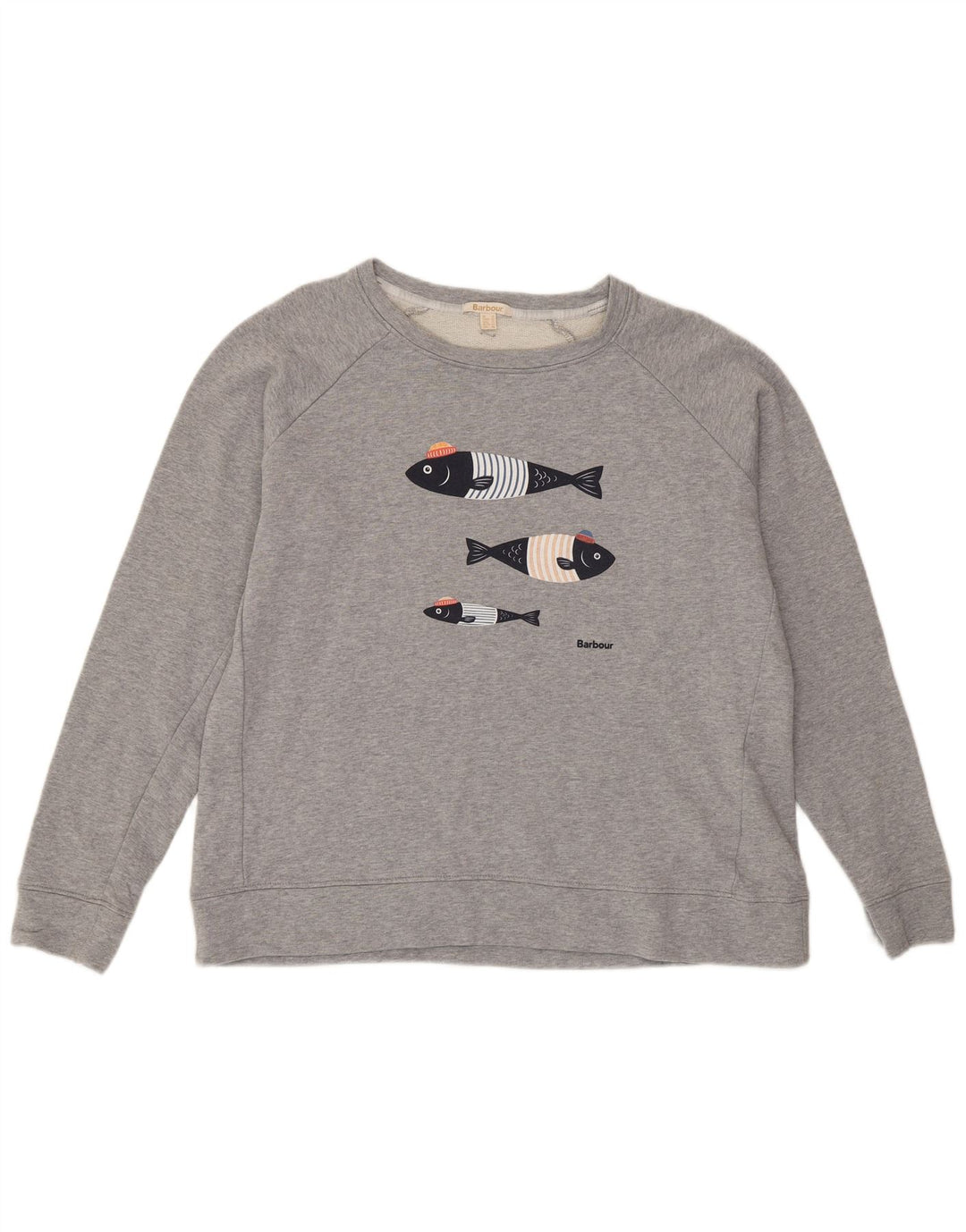 Pulover cu grafic pentru femei Barbour UK 16, mare, gri bumbac