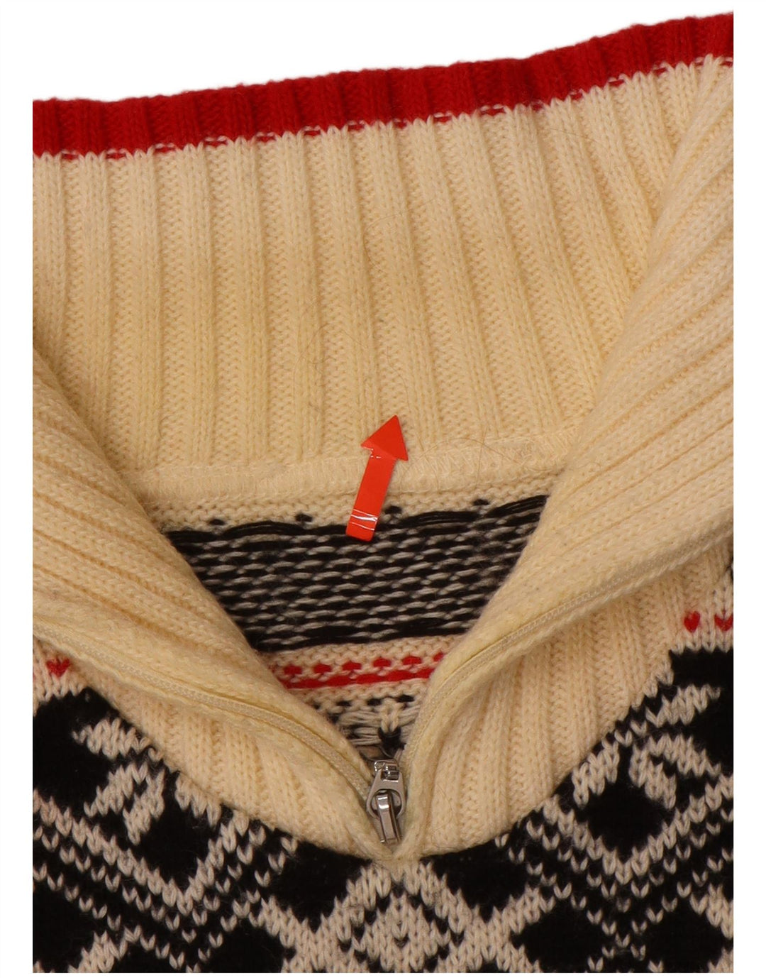 Pulover VINTAGE pentru femei, cu fermoar, cu gât, Marea Britanie 16, mare, alb, Fair Isle