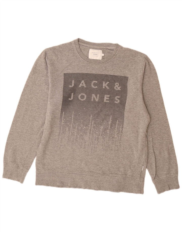 Pulover cu grafic pentru bărbați Jack & Jones Pulover mare din bumbac gri