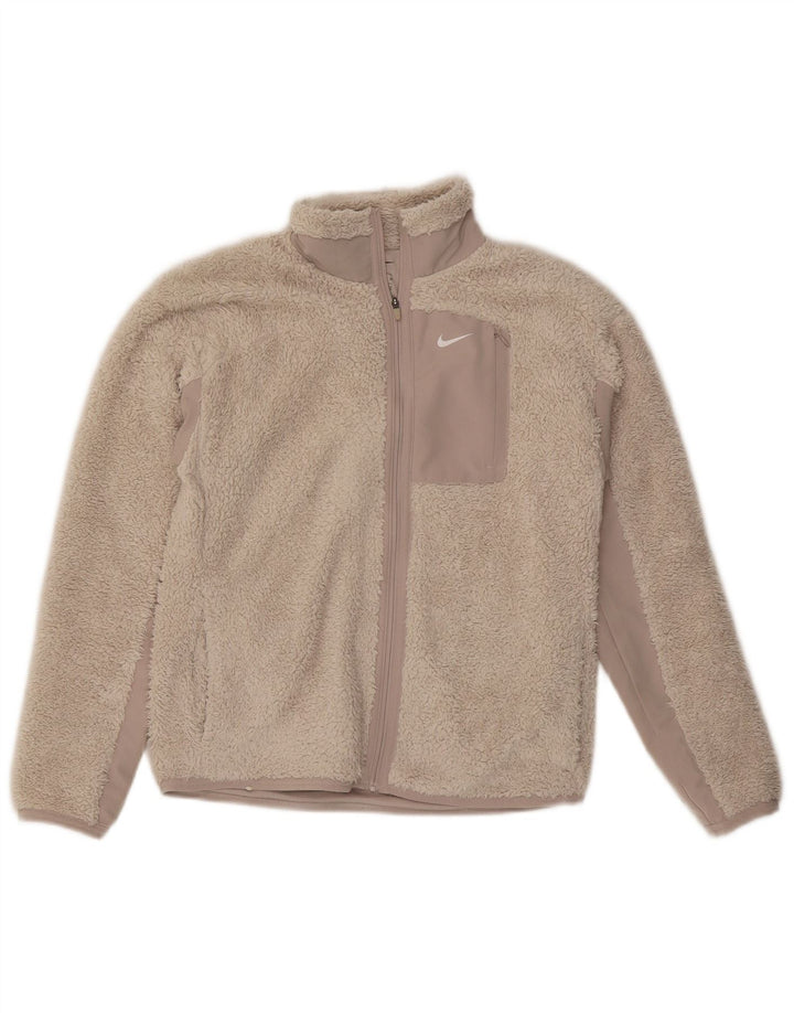 Jachetă Fleece supradimensionată NIKE pentru femei UK 6 XS Bej Poliester color bloc