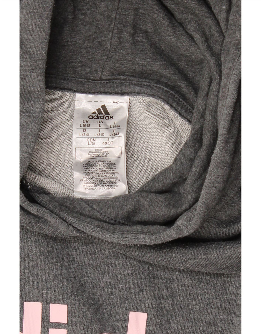 Pulover ADIDAS pentru damă cu grafică cu glugă, UK 16/18, mare, gri, poliester