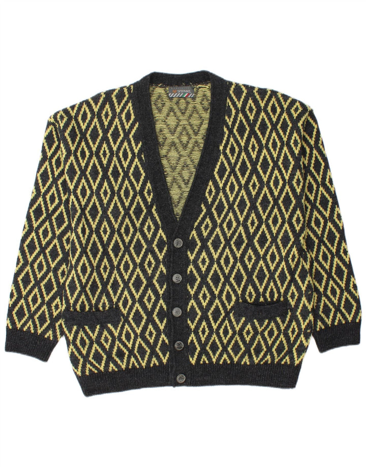 Pulover cardigan pentru bărbați Stefanel, lână mare galbenă Argyle/Diamond