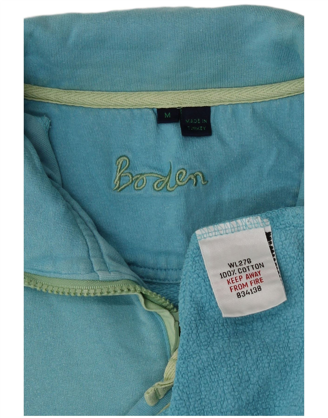 Pulover Boden pentru femei, cu fermoar, cu gât, UK 14, bumbac albastru mediu