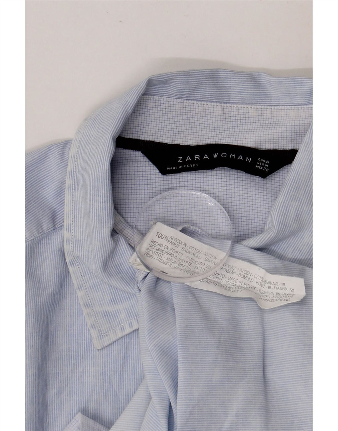 Cămașă ZARA pentru femei UK 14 Medium Blue Pinstripe Bumbac
