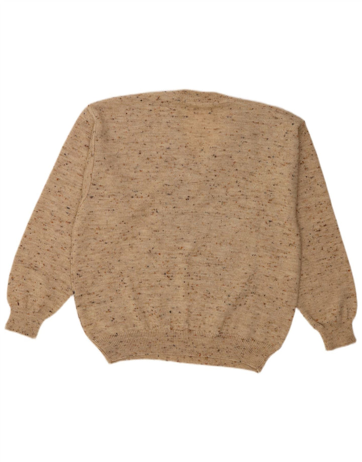 Pulover vintage pentru bărbați cu decolteu în V IT 48 Medium Bej Lână color bloc