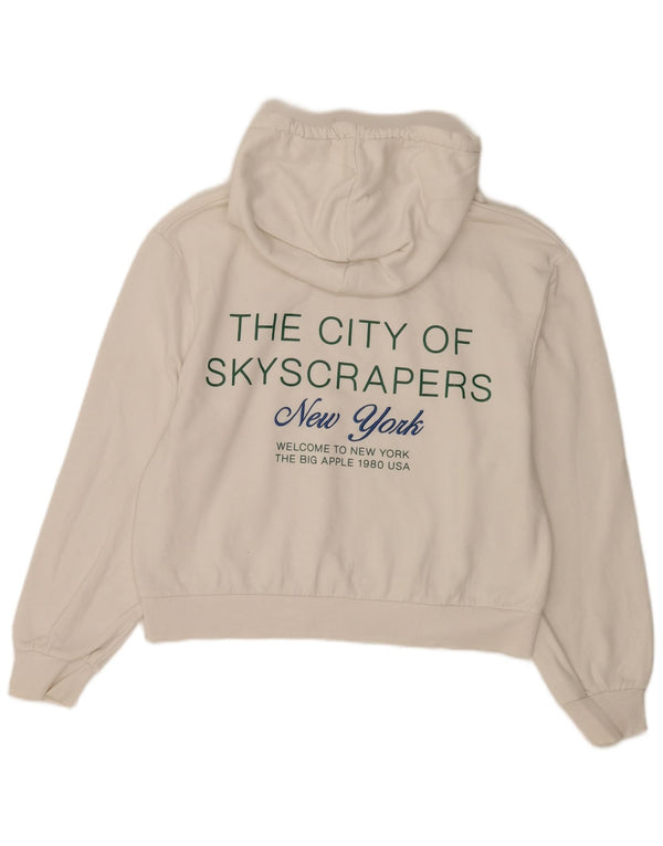 Pulover pentru femeie Zara New York Crop Graphic Hoodie UK 14 Medium White