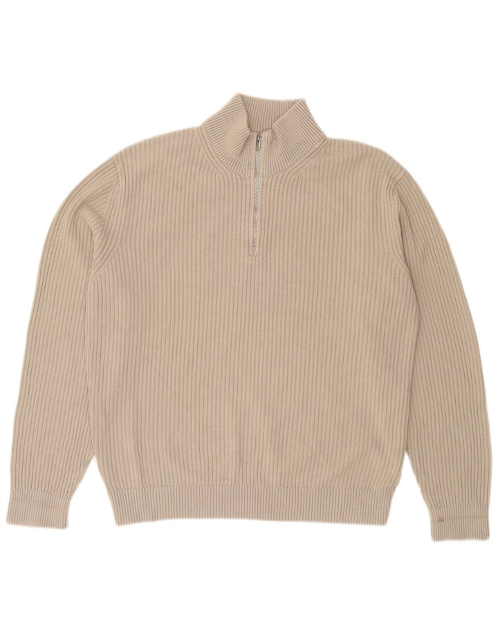 Pulover Massimo Dutti pentru bărbați, cu fermoar și gât, bumbac mediu bej