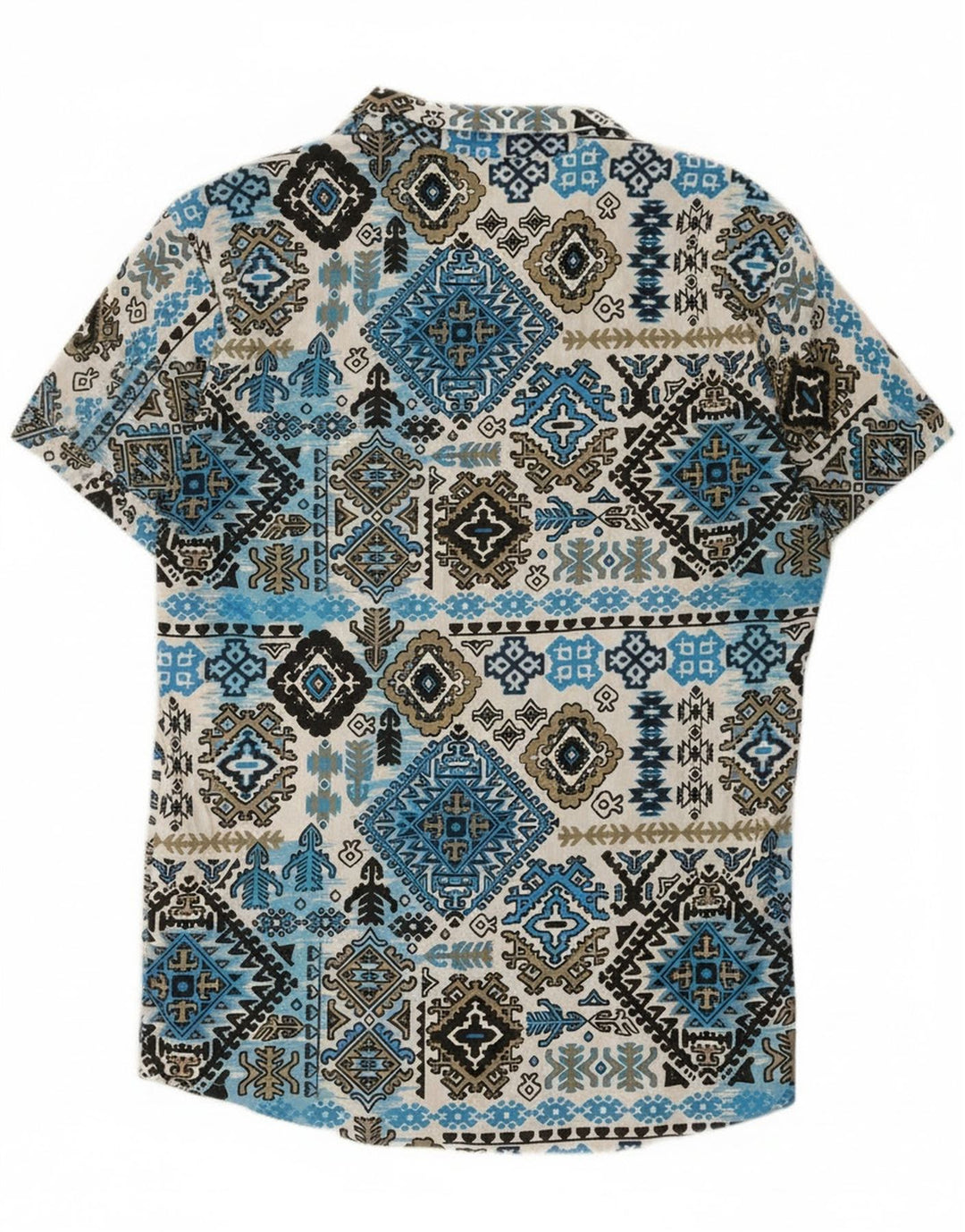 Cămașă vintage pentru bărbați cu mânecă scurtă, mare, albastru Ikat Rayon