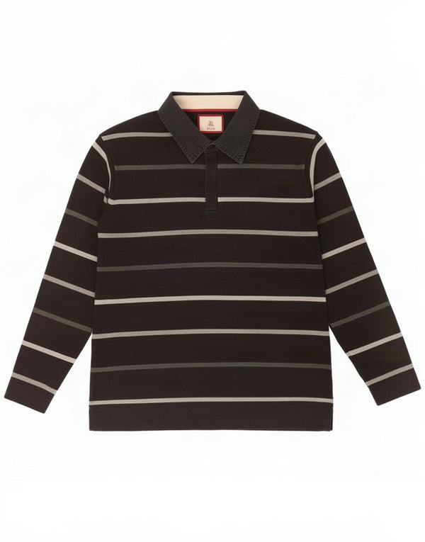 Tricou polo cu mânecă lungă pentru bărbați Marks & Spencer, bumbac cu dungi negre medii