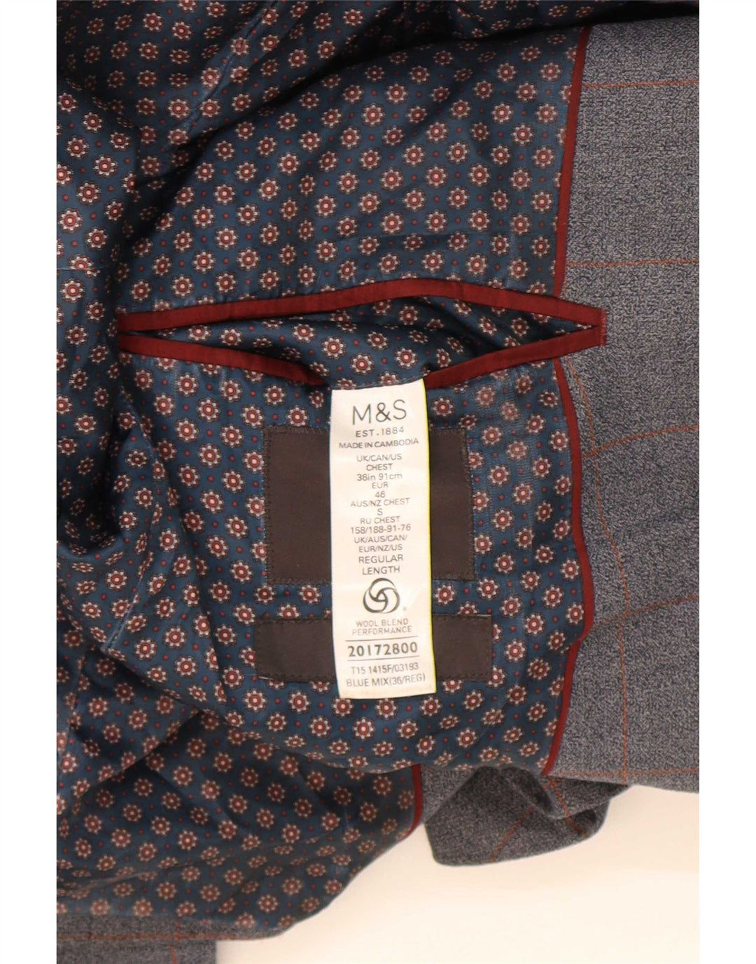 Jachetă pentru bărbați Marks & Spencer, slim fit, cu 2 nasturi, UK 36, cu carouri mici, albastre