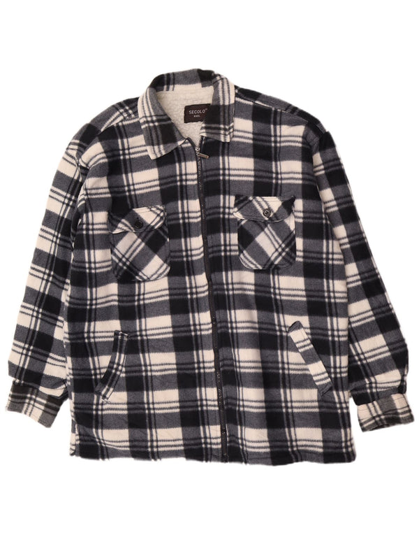 Jachetă vintage pentru bărbați Sherpa Flannel UK 46 3XL, bumbac în carouri bleumarin