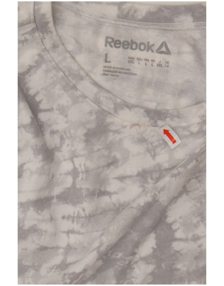 REEBOK Womens Vest Top UK 14 Large Grey Tie Dye