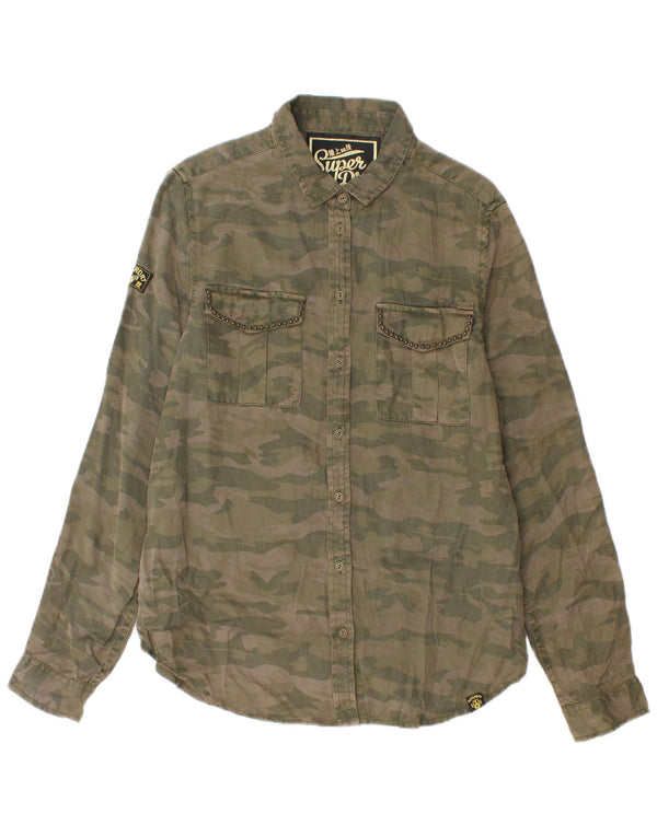 Cămașă cu grafică Superdry pentru femei UK 10 Small Khaki Camouflage Lyocell
