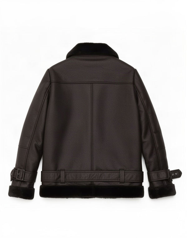 Topshop Jachetă de motociclist din piele sintetică Sherpa supradimensionată pentru femei UK 8 Small Black