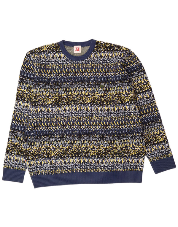 Pulover LACOSTE pentru bărbați cu gât roșu Mărimea 7 2XL Bumbac geometric albastru