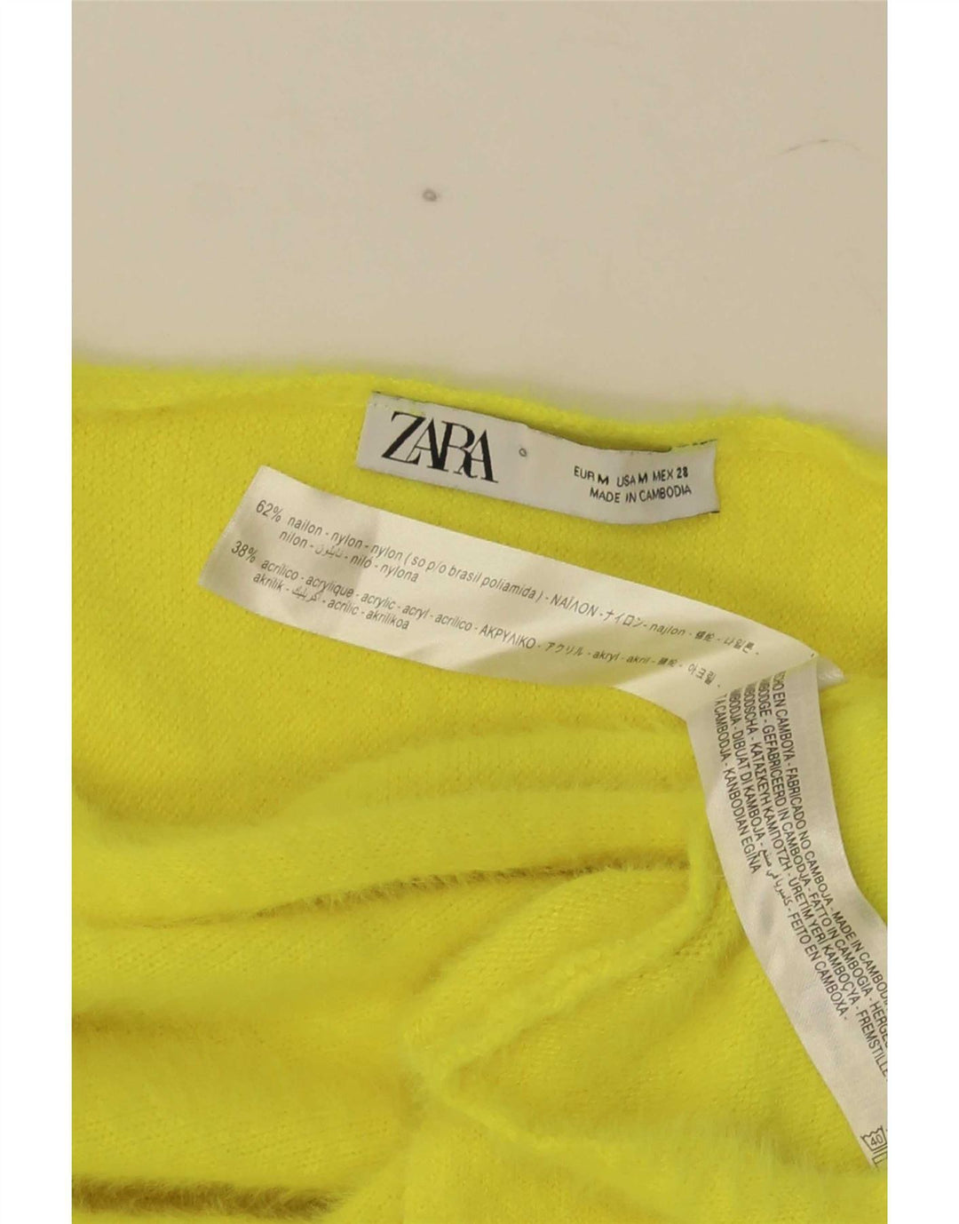 Crop Top pentru femei Zara cu mânecă lungă UK 14 Nailon galben mediu
