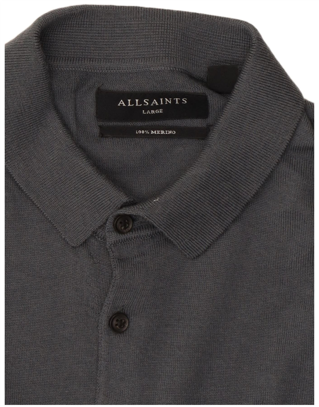 All Saints Pulover cu gât polo pentru bărbați, lână mare, gri