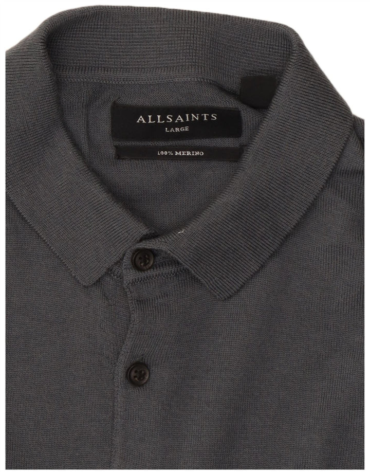 All Saints Pulover cu gât polo pentru bărbați, lână mare, gri