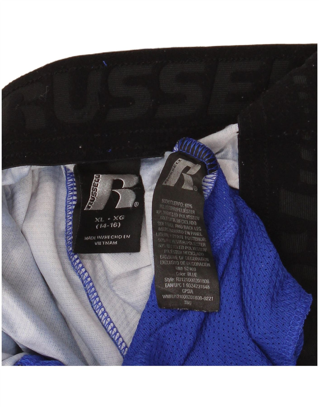 Pantaloni scurți sport Russell Athletic pentru băieți 14-15 ani XL poliester de camuflaj albastru