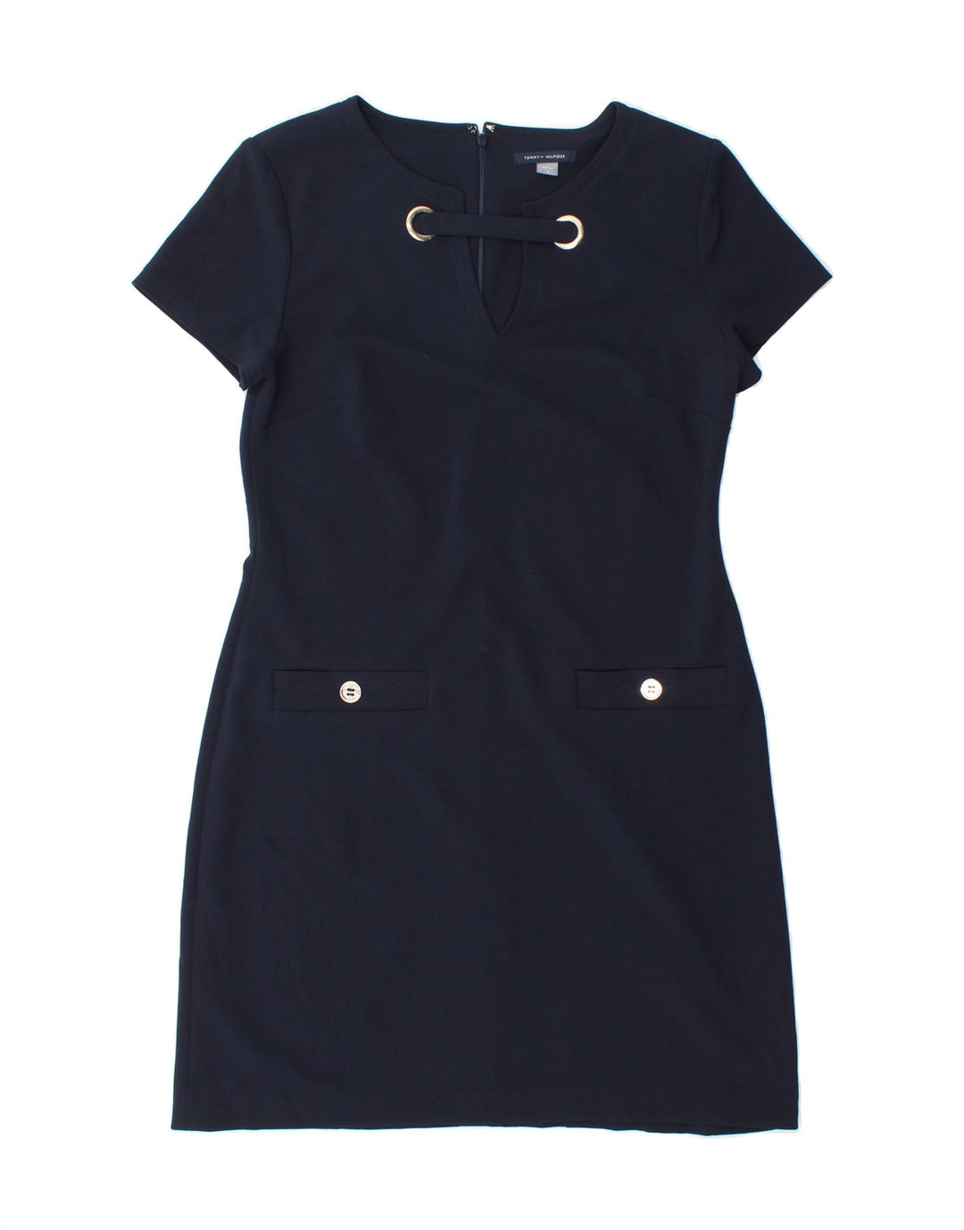 TOMMY HILFIGER Womens Sheath Dress US 8 Medium Navy Blue Polyester Vintage Tommy Hilfiger and Second-Hand Tommy Hilfiger from Messina Hembry 