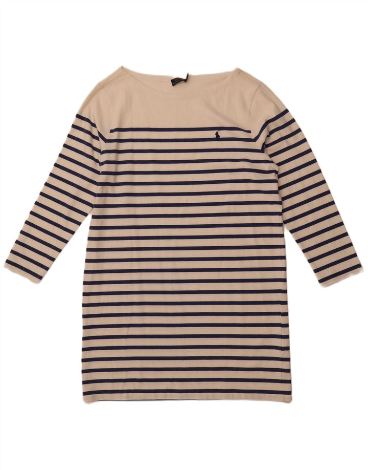POLO RALPH LAUREN Rochie tricou cu mânecă lungă pentru femei UK 18 XL cu dungi albe