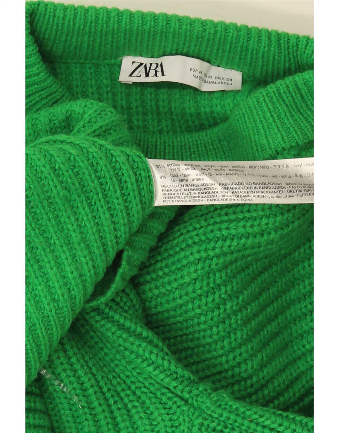 Pulover supradimensionat pentru femei Zara, cu gâtul turn, UK 14, verde mediu acrilic