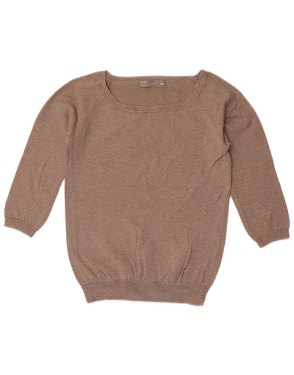 Pulover pentru femeie Zara, cu mâneci 3/4, cu gât de barca, UK 12, bumbac, gri mediu