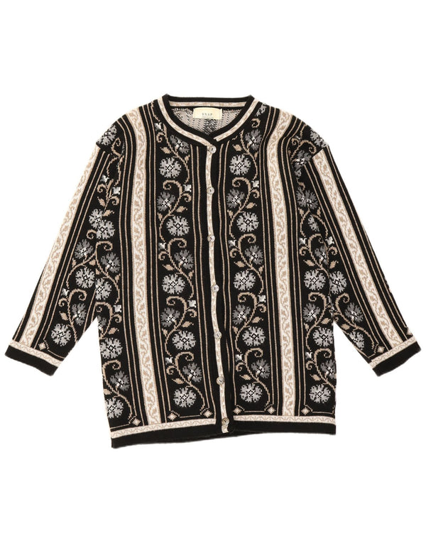 Pulover Cardigan Vintage pentru Damă UK 16 Mare Negru Floral Sintetic