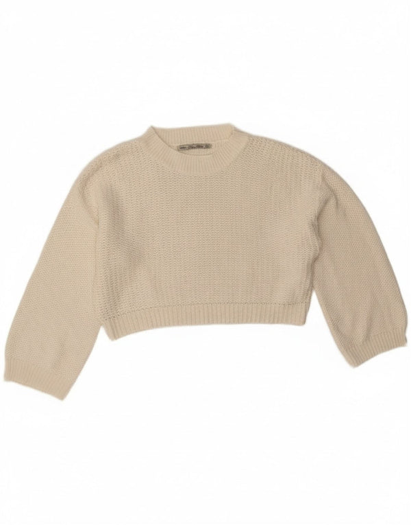 Pulover pentru damă Zara, cu crop largi, cu decolteu rotund, UK 16, mare, alb