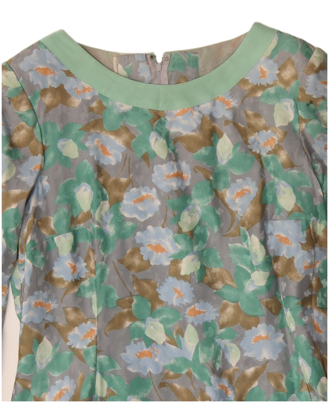 Rochie vintage pentru femei cu mâneci lungi UK 12 Medium Green Floral