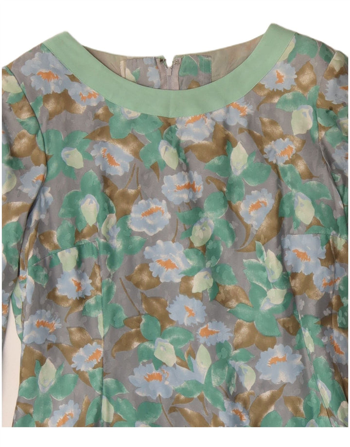 Rochie vintage pentru femei cu mâneci lungi UK 12 Medium Green Floral