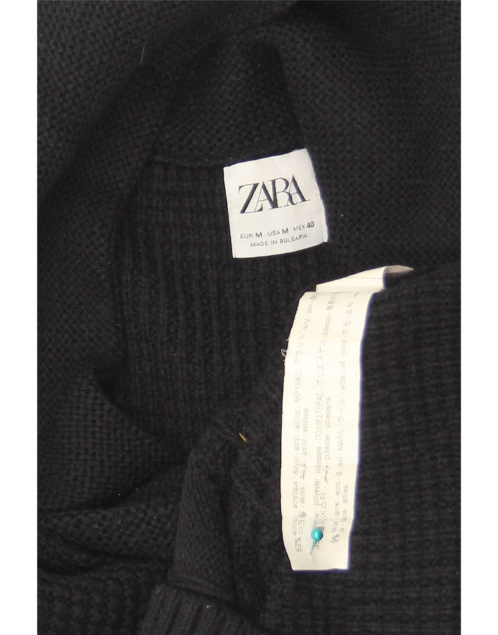 Pulover pentru bărbați Zara cu gât șal, mediu acrilic, negru