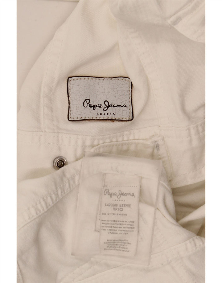 PEPE Jeans Jachetă de denim crop pentru femei UK 12 Bumbac alb mediu