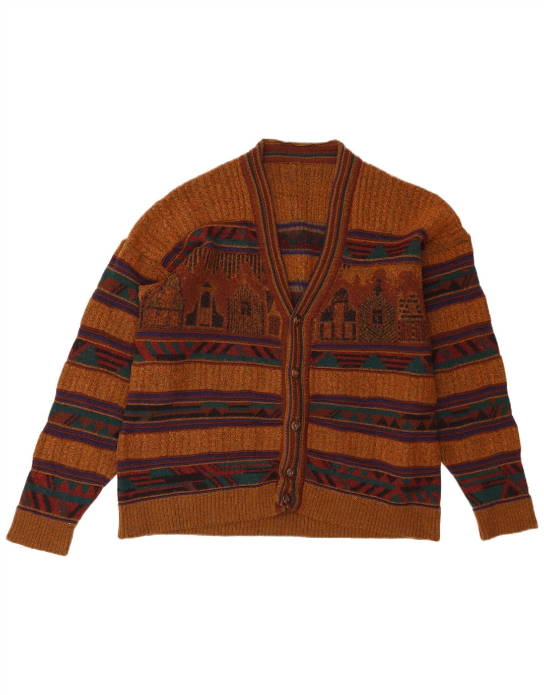Cardigan Vintage pentru bărbați, maro mediu, geometric