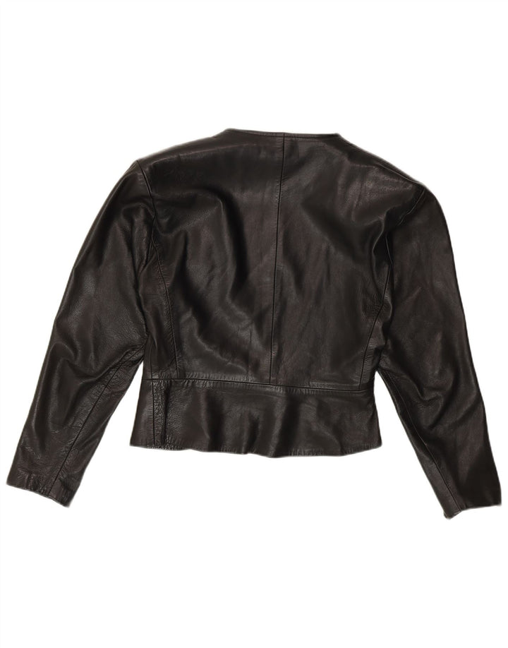 Jachetă Bolero din piele vintage pentru femei UK 12 Medium Black