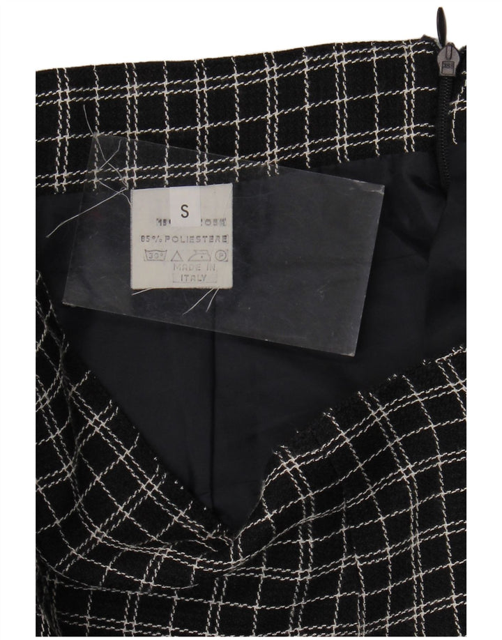 Fusta Dreaptă Vintage Femei Mic W26 Poliester Check Negru